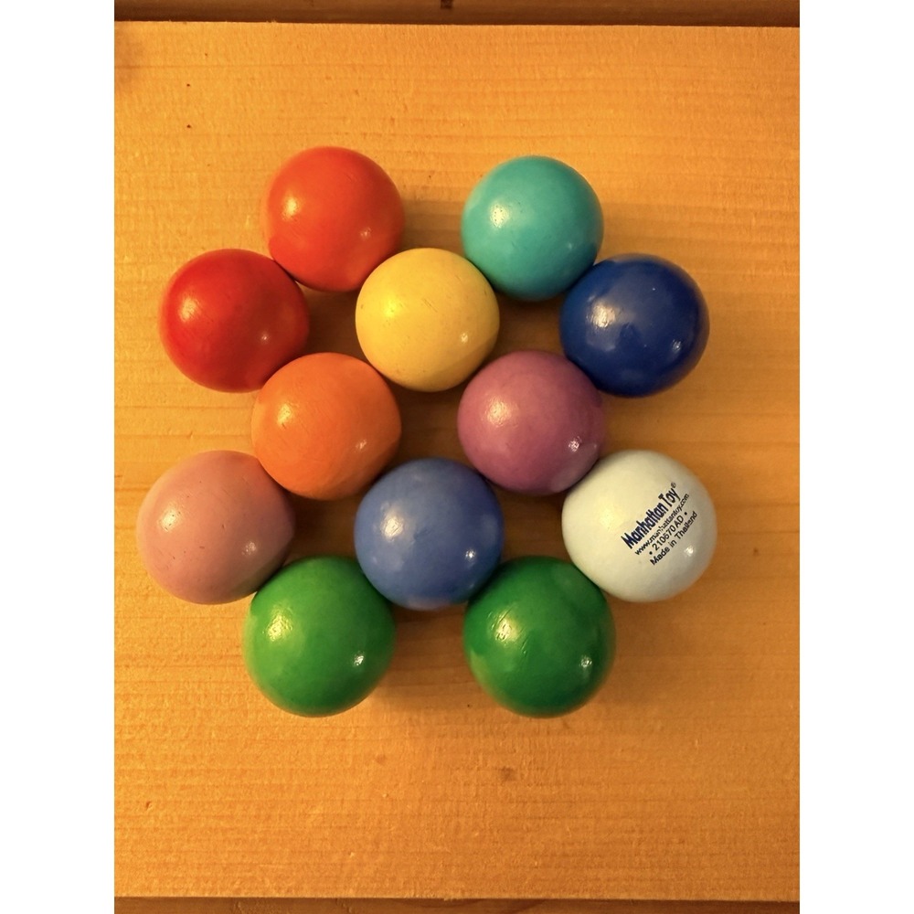 Manhattan Toy Company Wooden Balls Rainbow Colors Sensory Play Balls Fidget Toy